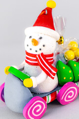 Christmas table composition. Beautiful decoration. Christmas trees, candles, stars, lights and elegant accessories. Merry Christmas and Happy Holidays, Template.