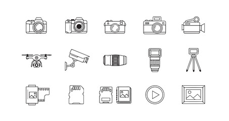 Camera line art icon bundle illustration