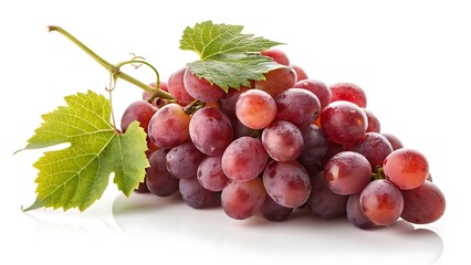 Ripe Red Seedless Grapes with Green Leaves on White Background red grape red grapes