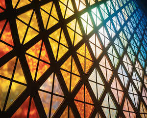 Geometric stained glass window with colorful light