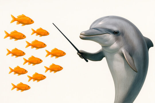 Dolphin is a conductor who controls goldfish as an orchestra.