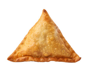 Crispy samosa isolated, top view, photorealistic, clean white backdrop.