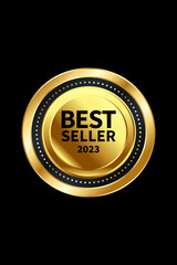 Golden Best Seller Badge 2023 on Black Background – Luxury Label Design