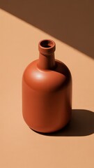 Terracotta colored bottle with open neck and shadow