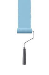 Artistic depiction showcasing painting process with soft blue roller application against pure