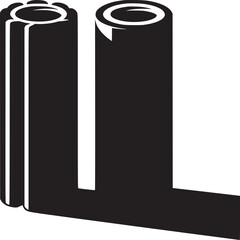 A minimalist monochrome illustration of two abstract cylindrical shapes with shadows cast below them