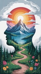 Silhouette of Head Containing Mountain Landscape mind