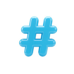 Fototapeta premium Glossy blue 3d hashtag symbol isolated on transparent background