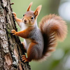 Obraz premium Illustrations cute squirrel climbing on a tree.created with the help of artificial intelligence.