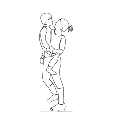 One continuous single drawing line art doodle parent, happy, mom, love, woman, son, girl. Isolated flat illustration hand draw contour on a white background
