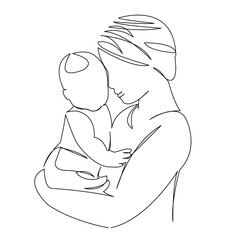One continuous single drawing line art doodle child, baby, mom, parent, mother. Isolated flat illustration hand draw contour on a white background
