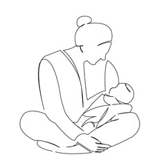 One continuous single drawing line art doodle child, baby, mom, parent, mother. Isolated flat illustration hand draw contour on a white background
