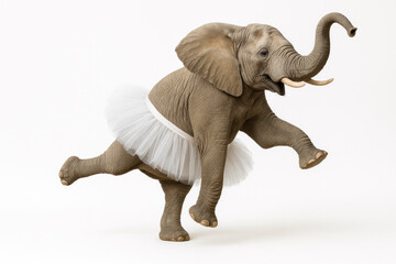 Obraz premium An elephant in a white tutu dances ballet.