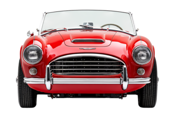 Front view of a shiny red vintage convertible sports car.