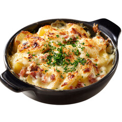 Authentic tartiflette cuisine black blow on transparent background