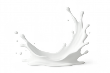 Milky white liquid forming crown-shaped splash, highlighting liquid dynamics and pure dairy freshness on transparent surface