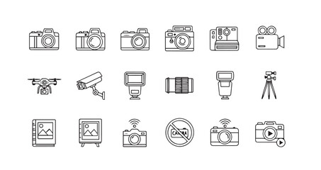 Camera line art icon bundle illustration