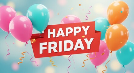 Happy friday colorful balloons banner graphic design