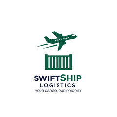 SwiftShip Logistics logo: green plane over container.