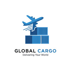 Global Cargo logo with an airplane flying over shipping containers, representing international logistics and freight services.