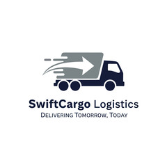 SwiftCargo Logistics logo featuring a truck with an arrow indicating speed and delivery.