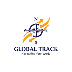 Logo for Global Track featuring a compass rose with swirling orange arrows and the tagline 'Navigating Your World'.