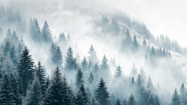 morning mist in the mountains forest
