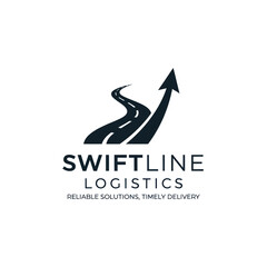 Swiftline Logistics logo featuring a winding road transforming into an upward arrow, symbolizing progress and efficient delivery.