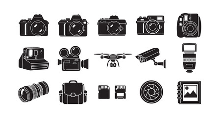 Camera silhouette icon bundle illustration