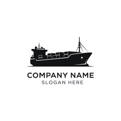 Obraz premium Black and white silhouette of a cargo ship, suitable for a company logo or branding material.