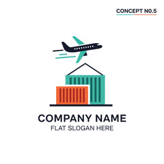 Airplane flying over shipping containers, representing global logistics and cargo transport services.