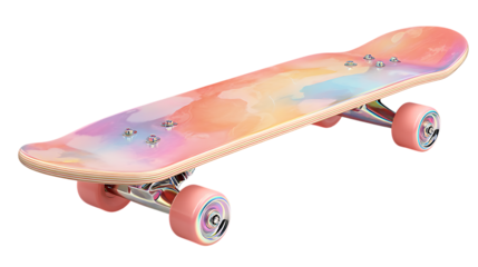 Colorful skateboard with a trendy tie dye design. Perfect for skating, fun, and outdoor activities.