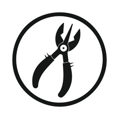 "Pliers Tool Icon – Black Silhouette Inside Circular Frame – Minimalist Vector Depicting Hand Tool for Gripping, Cutting, and Bending – Ideal for DIY, Hardware, Repair, and Industrial Applications – S