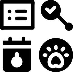Organized checklist, confirmed task, calendar date, and pet paw icon set for efficient planning and care