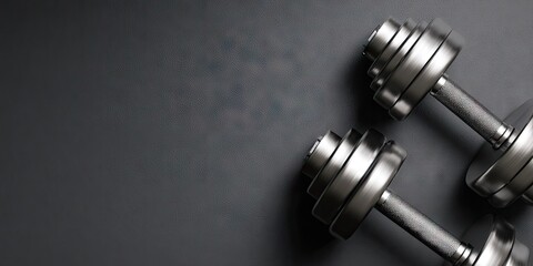 Two chrome dumbbells on a dark gray surface