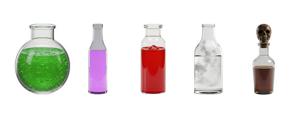 Colorful Magic Potion Bottles on White Background