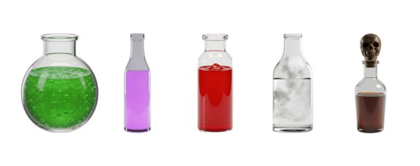Colorful Magic Potion Bottles on White Background