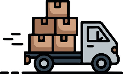 Hand truck carrying a box and toy truck on white background vector illustration