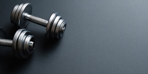Two metal dumbbells on a dark gray surface