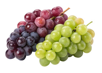 Fototapeta premium Juicy grapes freshly picked, stem attached, photorealistic, white background.