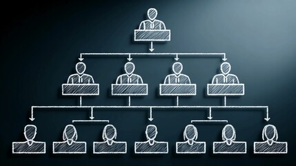 Company organizational hierarchy diagram structure showing leadership chain, department roles, management levels, and internal business structure visualization for corporate clarity
