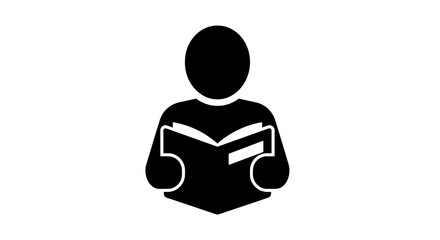 Reading Person Black Silhouette Holding Open Book on White Background