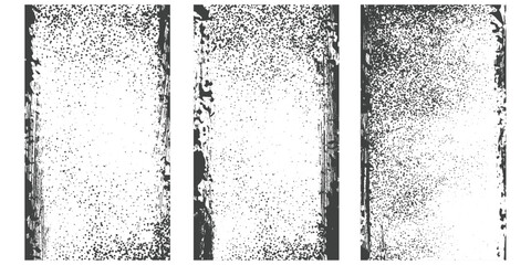 Three panels with detailed grunge borders and abstract textural elements white background