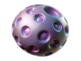 Abstract sphere with perforated surface and round depressions showing soft pastel color tones 3d illustration isolated on transparent background