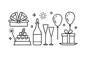 Vector art of birthday party elements in line art style