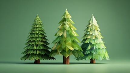 Three green pine trees with lush branches symbolizing natural holiday charm on a clean white background, capturing the simplicity of Christmas.