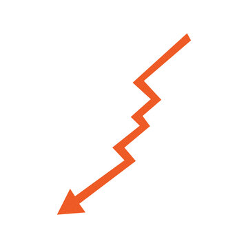 Red jagged arrow pointing downward symbolizing decline or loss transparent background