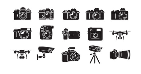 Camera silhouette icon bundle illustration