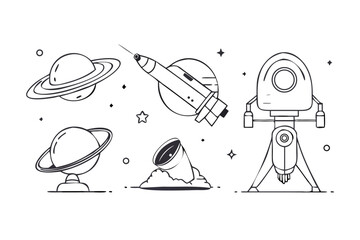 Vector art of space exploration icons of planet, rocket, space ship © Ashik