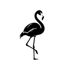 Elegant black silhouette of a flamingo standing on one leg